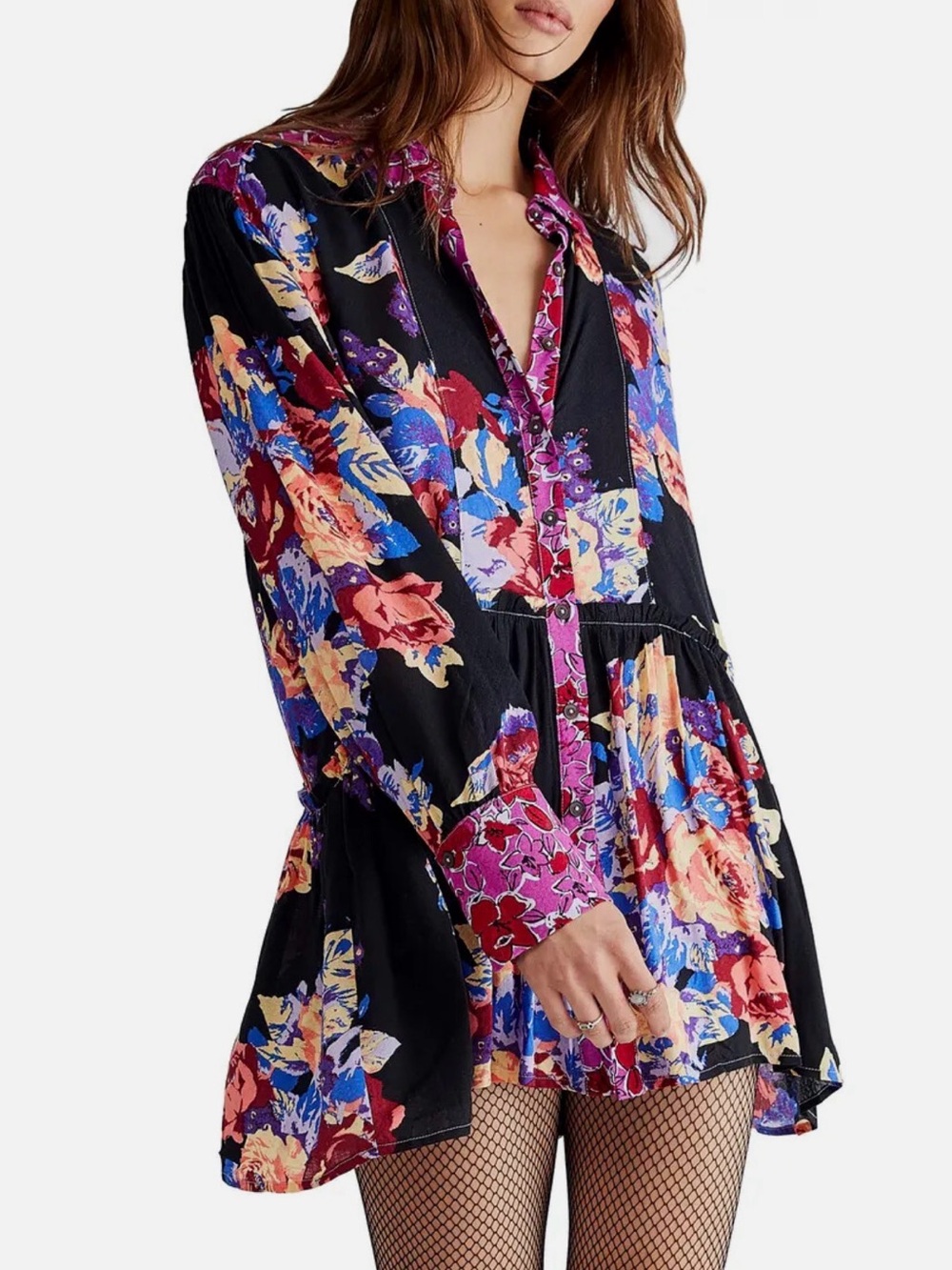FREE PEOPLE BRUNCH A BUNCH DEEP COMBO MULTI-COLOR TUNIC SIZE SMALL